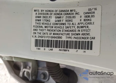 2016 Honda Civic Ex-T z USA, uszkodzony, nr VIN 2HGFC1F31GH642890